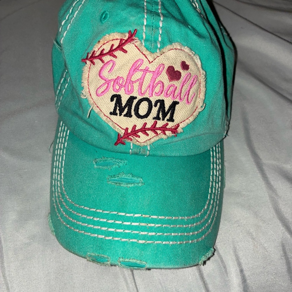 Turquoise "Softball Mom" Heart Patch Cap